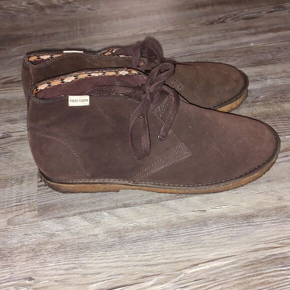 Phat Farm Trek brown suede leather ankle boots Sz 10 - Picture 5 of 7